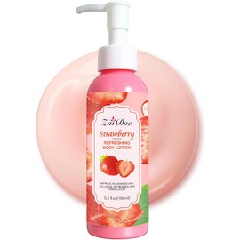 Loción corporal: 24 horas de hidratación y humectación profunda. Hidratante de absorción instantánea para todo tipo de piel, 5.3 fl oz, Fresa