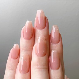 Nude French Tip Press on Nails Medium Fake Nails Tips Full Cover Reusable False Nails Coffin Nails Glue on Nails for Women and Girls 24PCS