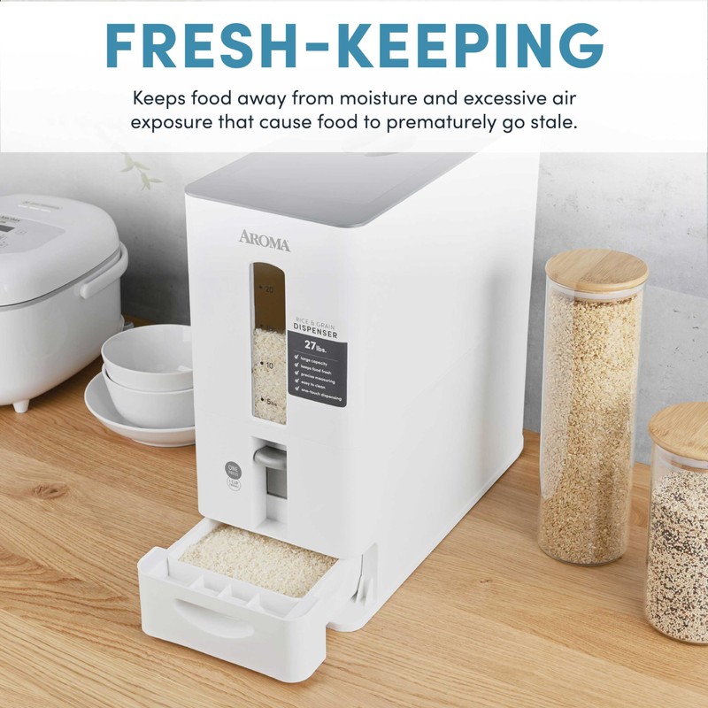 Aroma Housewares 27lbs Large Rice Dispenser, 7.25 x 16.5 x