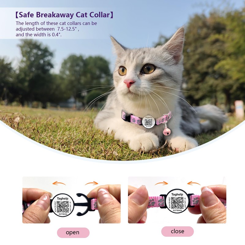 2-Pack Footprint & Reflective Cat Collar with QR Code Smart