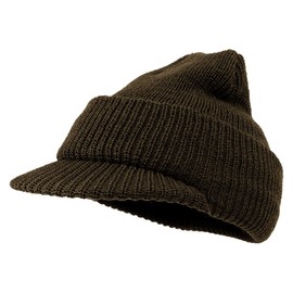 Made in USA, Government Issue 100% Wool Beanie Cap - Olive