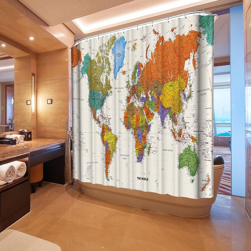 LIVETTY World Map Bathroom Shower Curtains Fabric Shower Curtain Waterproof