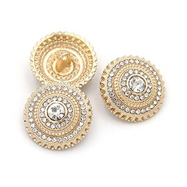 5Pcs Metal Rhinestone Button Crafted Gemstone Crystal Embellishments Bulk for Making Wedding DIY Decoration(Golden,22mm)