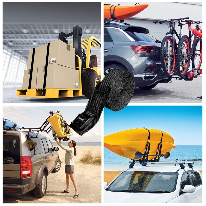 WEDAMER 4-Pack Kayak Tie Down Straps Heavy Duty Cam Buckle