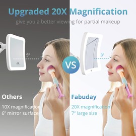 Fabuday 20X Magnifying Mirror with LED Light, 7 Inch Upgraded Lighted Makeup Mirror with Magnification, Portable Magnified Travel Mirror for Bathroom, Square