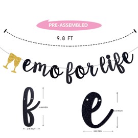Emo for Life Black Glitter Banner,Elder Emo Party Garland Gothic Blackletter Emo Decor, Funny Old English Emo Party Decorations Sign (Pre-Strung)