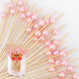 Cocktail Picks 400PCS, Toothpicks for Appetizers, Appetizer Skewers 4.7 Inches Toothpicks Wood, Pink Pearl Tooth Pick Catering Supplies Cocktail Garnish for Charcuterie Sandwich Burgers Fruit
