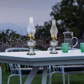 DNRVK 4 Pieces Rustic Oil Lamp Lantern Vintage Color Glass Kerosene Lamp 12.6''Chamber Oil Lamps for Indoor Use Decorative Antique Classic Old Hurricane Oil Lamp for Emergency Lighting