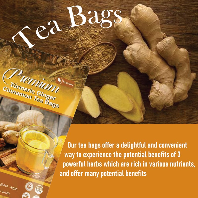 Premium Turmeric, Ginger, Cinnamon Blend Tea Bags, 100% Natural &