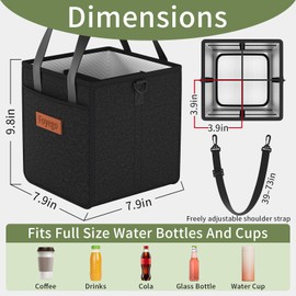 Foyego Drink Carrier Bag with Handle and Strap, 4 Compartment, Black