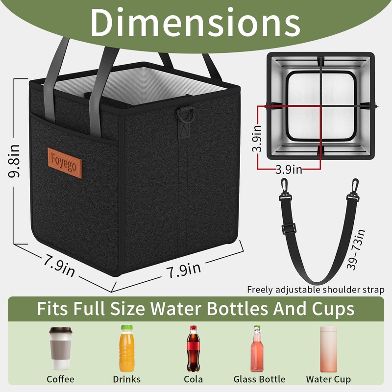 Foyego Drink Carrier Bag with Handle and Strap, 4 Compartment,