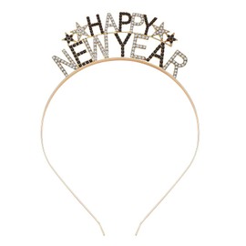 Soochat Happy New Year Headbands Crystal New Year Headbands for Women, Rhinestone New Year’s Eve Hairbands New Year Party Supplies Holiday Gifts Silver