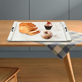 RustyVioum Wood Stove, 21.65 * 30.31in‎ Stove Top Cover W/Handles Noodle Board Stove Cover Cutting Board for Electric & Gas Stove Cover, White