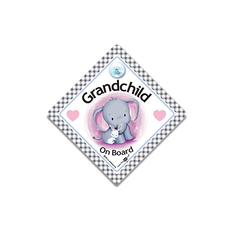 Grandchild On Board Car Sign, Elephant and Rabbit Grandchild On