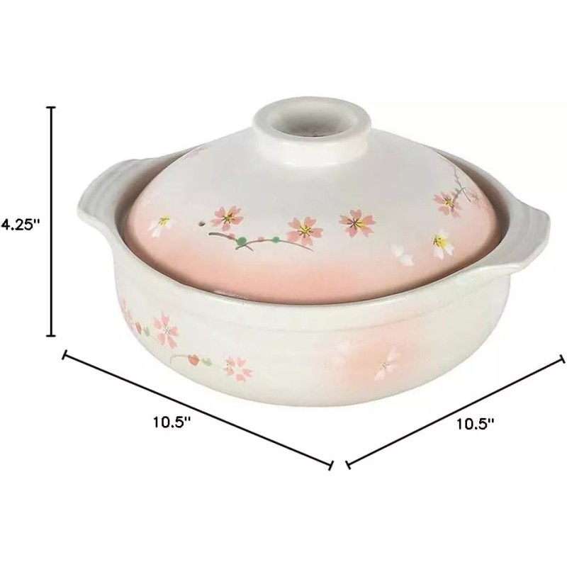 JapanBargain Sakura Clay Pot for Cooking Donabe Hot Pot Earthenware