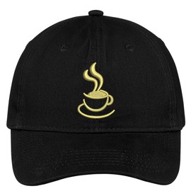 Trendy Apparel Shop Coffee Cup Embroidered Low Profile Deluxe Cotton Cap Dad Hat - Black