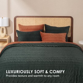 EVERGRACE Velvet Quilt Queen Size, Luxury Velvet Bedding Set, Ultra Soft Ruched Quilt Sets, Lightweight Velvet Comforter Set, Vintage Textured Velvet Bedspread Coverlet with 2 Shams, Dark Green