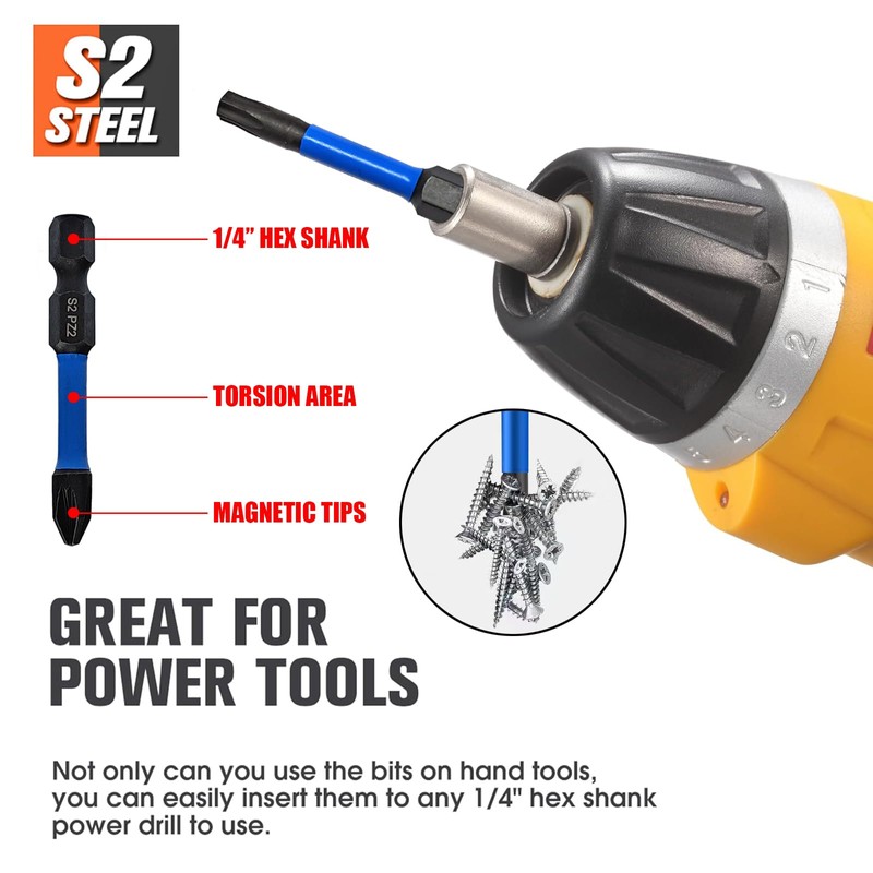 38pcs Impact Driver Bit Set, Magnetic S2 Screwdriver Bit Set,