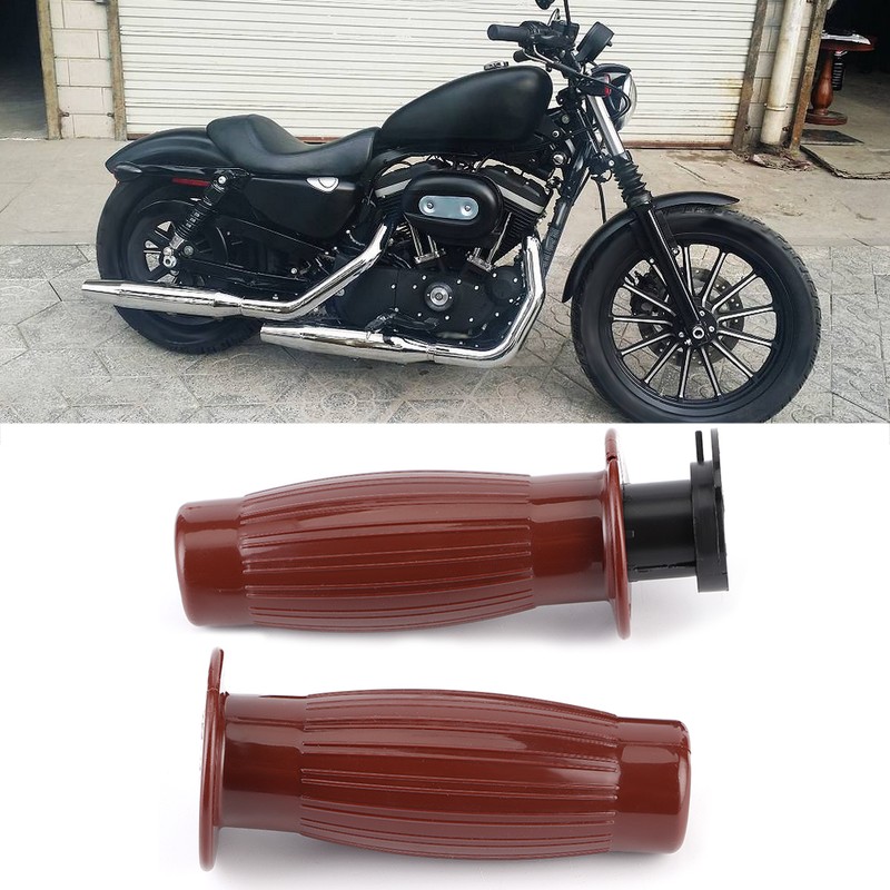 2pcs 7/8in Retro Rubber Throttle Handlebar Non-Slip Handle Grip Universal