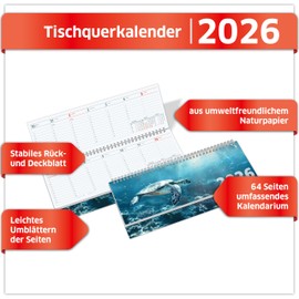 PRIMUS PRINT Desk Calendar 2026 Landscape Weekly Calendar - 64 Pages Appointment Calendar and Annual Calendar - 297 x 130 mm - 75 g Natural Paper, Wire Comb Binding, Holidays and School Holidays