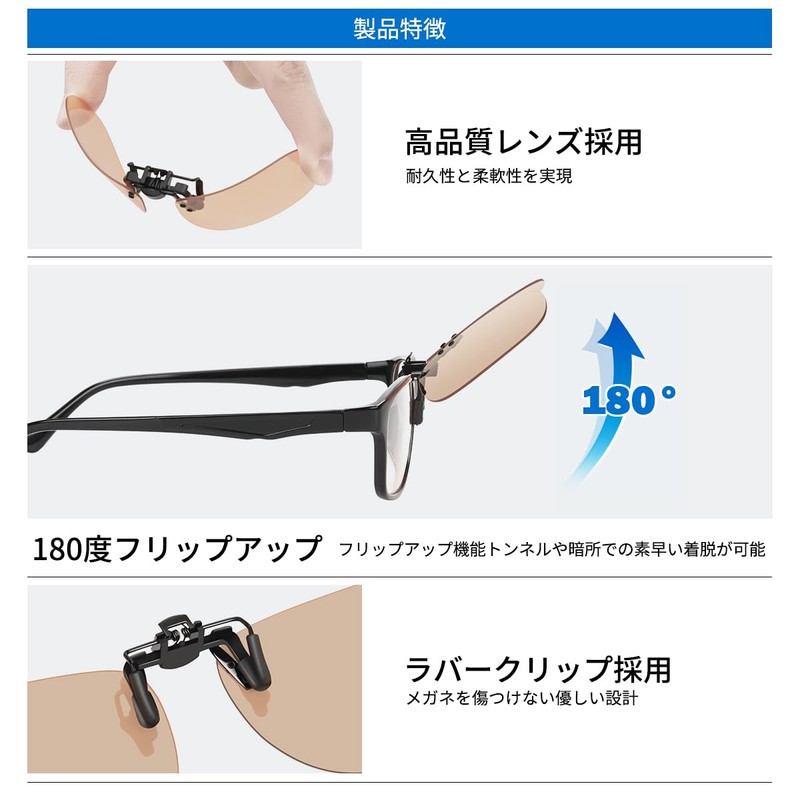 TINHAO Clip-on Sunglasses, Polarized Lens, UV400, Flip-up Glasses, For Driving,
