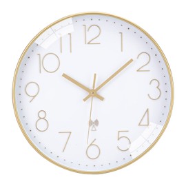 AUTVIVID Wall Clock, Radio Clock, Silent, Continuous Second Hand, Wall Hanging, Diameter 11.8 inches (30 cm), Scandinavia, Stylish, Interior, Large Numbers, Easy to Read Home, Bedroom, Room Decoration, Gift (Gold)