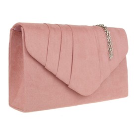 Girly Handbags Womens Faux Suede Clutch Bag Pleated Design Evening Party (Blush)