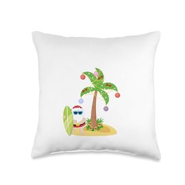 Tropical Tidings Merry Christmas Lights Palm Tree Christmas Palm Tree Tropical Xmas Lights with Surfing Santa Throw Pillow, 16x16, Multicolor