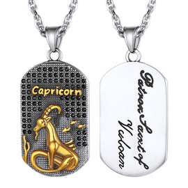 Stainless Steel Capricorn Zodiac Necklace Star Sign Constellation Horoscope Pendant with Chain Dog Tag Jewelry