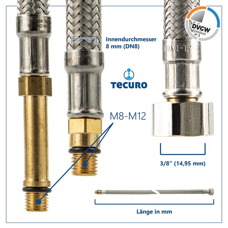 Sanitary Fittings Connection Hose M 8 x 1 Short 3/8
