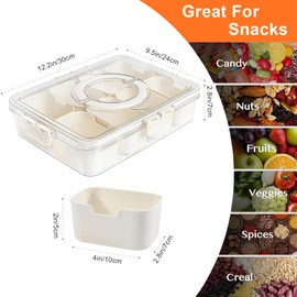 Snackle Box Container, Divided Serving Tray with Lid and Handle, 8 Compartment Portable Snack Box Containers, Clear Storage Organizer for Fruit Candy Nuts Veggie, Perfect for Road Travel Party