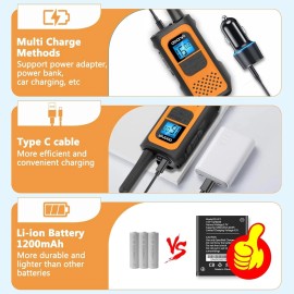 AWANFI 22 Channels Walkie Talkie Long Range with Li-ion Battery,USB-C Cable VOX - 2*Orange