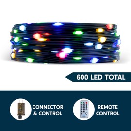 Joiedomi 600 LED Christmas Lights Outdoor,198 FT Multicolor Christmas Tree Lights with 8 Modes Timer,PVC Green Wire String Lights with Reel for Indoor Outdoor Holiday Xmas Eve Night Decorations