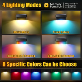 AMKI Solar Fence Lights Outdoor 12 Pack 4 Modes, Solar Fence Lights Outdoor Waterproof IP65, Warm White & RGB 8 Color Outdoor Wall Lights Backyard Lights for Yard/Pool/Porch/Patio/Railing