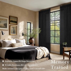 Black Linen 86 Inches Long Curtains 2 Panels Set Pinch Pleated Thick Textured Linen Drapes for Living Room Bedroom Pinch Pleat Back Tab Light Filtering Boho Farmhouse Window Curtains 86 Inch Length