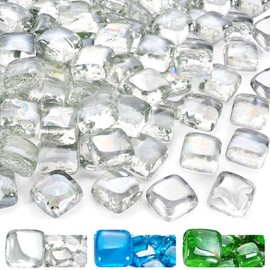GasSaf Crystal Ice Fire Glass Cubes for Outdoor Fire Pit, Fireplace and fire Pit Table, 1 Inch Glass(10 Pound)(Crystal Ice Luster)