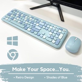 X9 Cute Keyboard and Mouse Combo - Transform Your Space with a Colorful Blue Wireless Keyboard and Mouse Retro Set (110 Keys and 18 Shortcuts) - Aesthetic Keyboard for PC Computer, Laptop