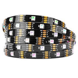 BTF-LIGHTING 16.4ft 150 Pixels WS2813 Upgraded WS2812B Individually Digital Addressable RGB Dual Signal LED Flexible Strip Light 5050 SMD Magic Dream Color IP30 Non- Waterproof DC 5V Black PCB
