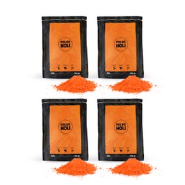 POLVO HOLI - Pack of 4 Holi Powder Bags of 100 Grams (400g Holi Powder) (Orange)