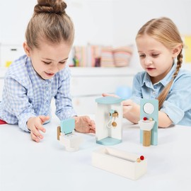 SOKA Wooden Bathroom Playset Pretend Play Doll House Furniture Set Realistic Miniature Display Model Figures Loo Bathtub Toilet Sink for Children Kids Girls Ages 3 year old +