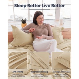 MISSQ 4-Piece Queen Sheet Set - Microfiber Bed Sheets with Embroidery - Super Soft Luxury Sheet Set with 16" Deep Pocket - Wrinkle-Free, Fade-Resistant, Stain-Resistant, Easy Care