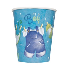 Unique Party 42506 - 9oz Blue Clothesline Baby Shower Paper Cups, Pack of 8