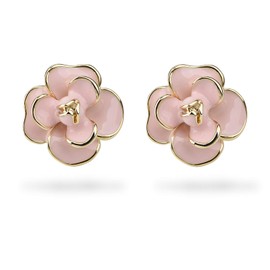 Classic Enamel Camellia Clip Earrings Elegant Flower Hypoallergenic Non Pierced Earrings 925 Silver Stud Earrings for Women Bridal (Pink Clip)