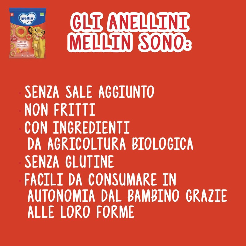 Mellin Anelli di Pomodoro, Zucca e Carota, ilReLeone, Snack Biologico,6x15g