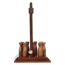 Ajuny Handcrafted Table Top Mini Bowling Game Set Indoor Wooden Bar Mini Skittles Bowling Pin Game for Adults and Kids - Portable Home Office Desk Game Toys Gift Set of 10, Size 2 Inches