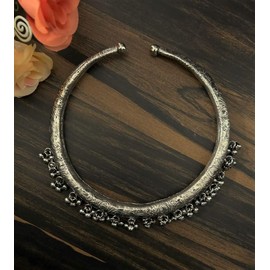 Indian Afghani Ethnic Antique Silver Oxidize Statement Boho Handmade Hasli Choker Necklace Jewellery