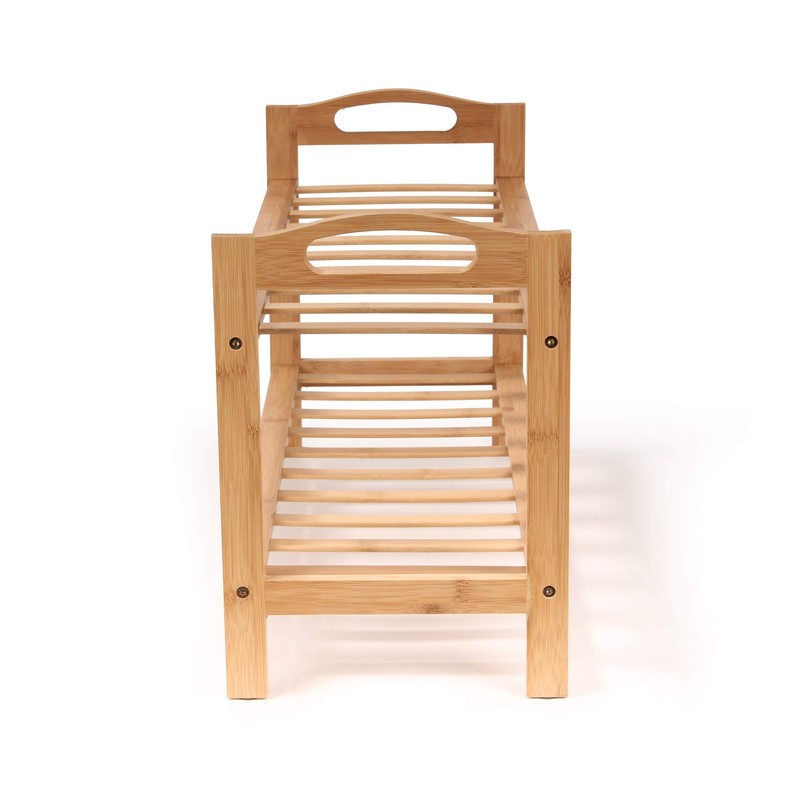 BambooMN 2-Tier Bamboo Wood Shoe Rack, for Entryway or Doorway