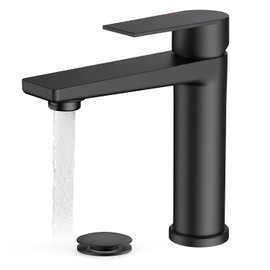 FORIOUS Black Bathroom Faucet 1 Hole, Single Lever Bathroom Sink Faucet Single Hole with Pop-up Drain and Supply Line, Rv Vanity Tap 1 or 3 Hole with Deck Plate for Lavatory Sink Remodel