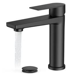 FORIOUS Black Bathroom Faucet 1 Hole, Single Lever Bathroom Sink Faucet Single Hole with Pop-up Drain and Supply Line, Rv Vanity Tap 1 or 3 Hole with Deck Plate for Lavatory Sink Remodel