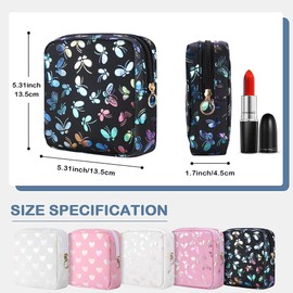 Likesing Period Bag Pouch, Leather Sanitary Napkin Storage Bag for Womens, Portable Sanitary Napkin Period Pad Pouch Bag for Purse, Small Make Up Bags(Black Butterflies)